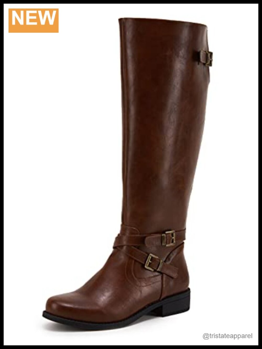 Womens Knee High Boots Wide Calf Low Heel Side Zipper Faux Leather Riding Boot